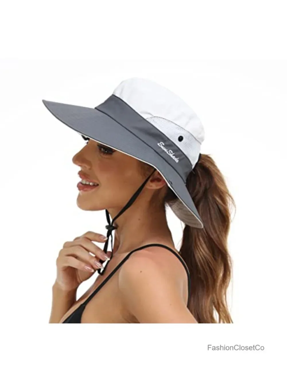 Wide Brim UPF 50+ Sun Hat with Ponytail Hole, Foldable Beach Bucket Hat